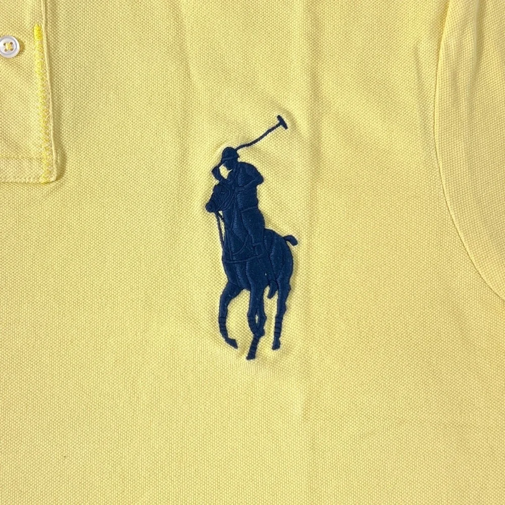 Polo Ralph Lauren Polo Shirt Mens XL Yellow Navy Big Pony Custom Fit Vintage NWT